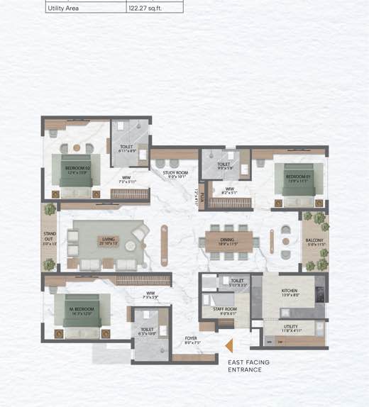 Rattha Nivara 101 3 BHK Eminence floor plan