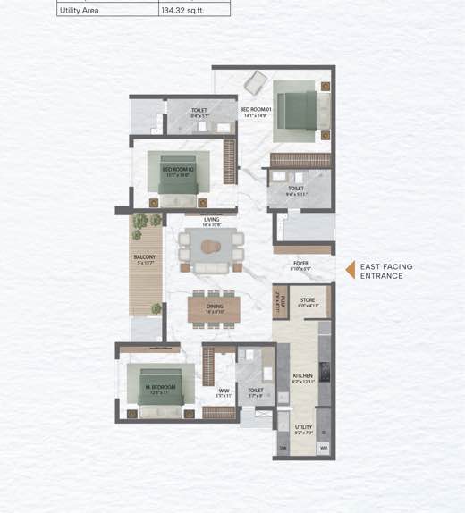 Rattha Nivara 101 3 BHK floor plan